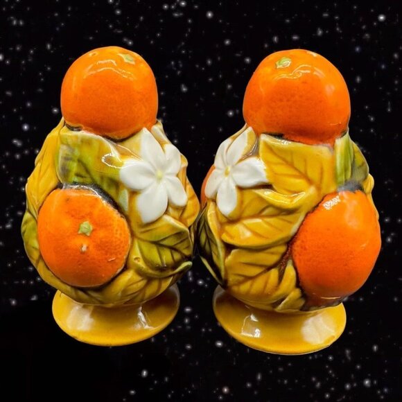 Ceramic Salt and Pepper Shaker Set 2 pcs Frutal Orange Florida Made In Japan 4”T - Picture 2 of 10